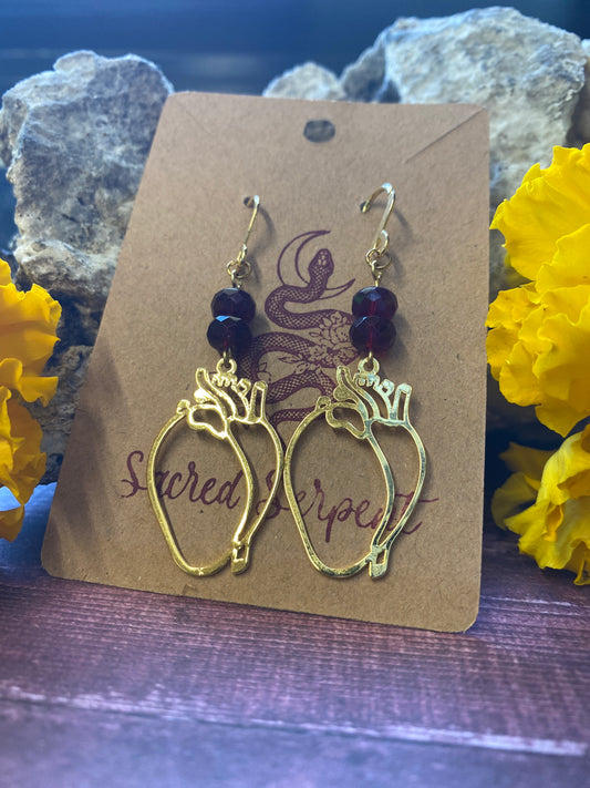 Anatomical Sacred Heart and Garnet Earrings