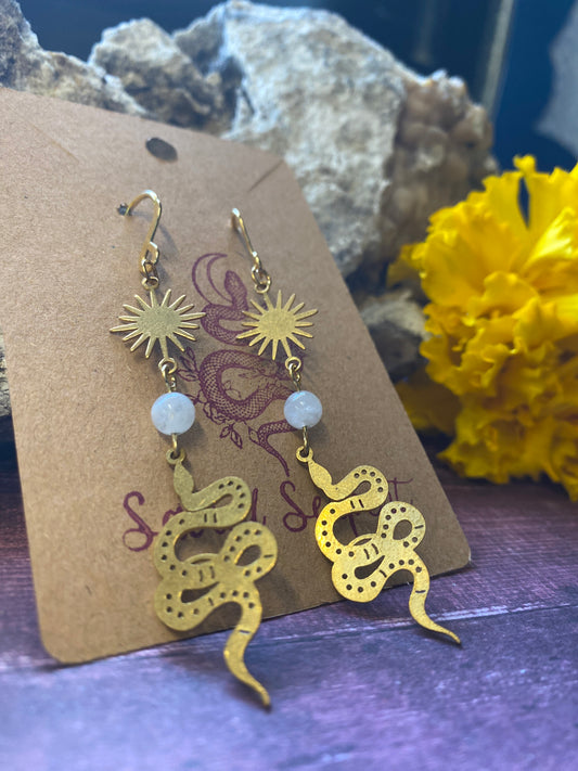 Snakes and Sunburst Quartz Earrings