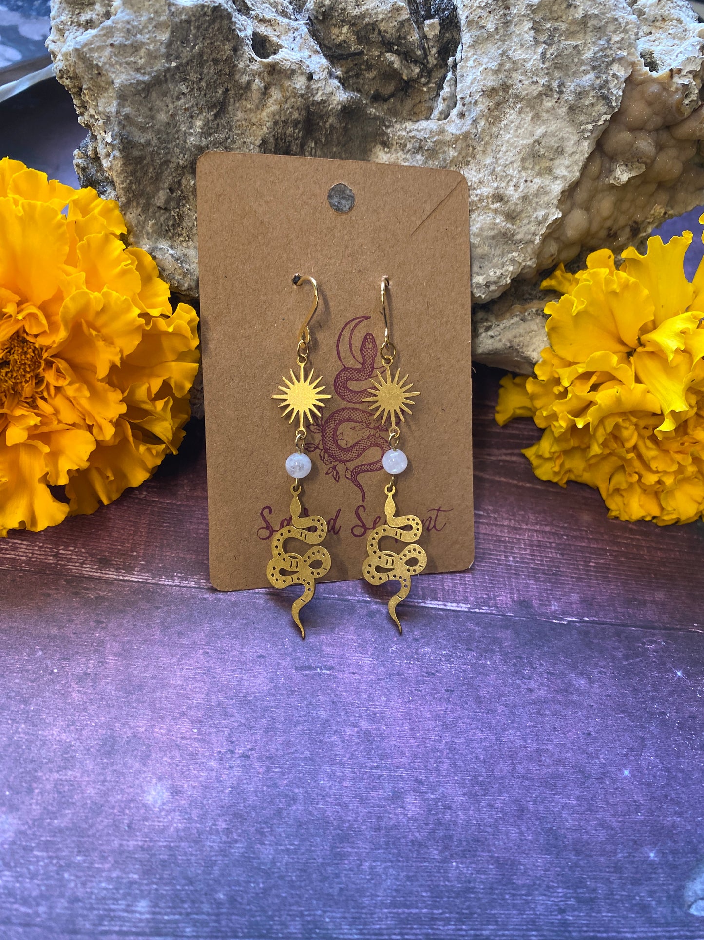 Snakes and Sunburst Quartz Earrings