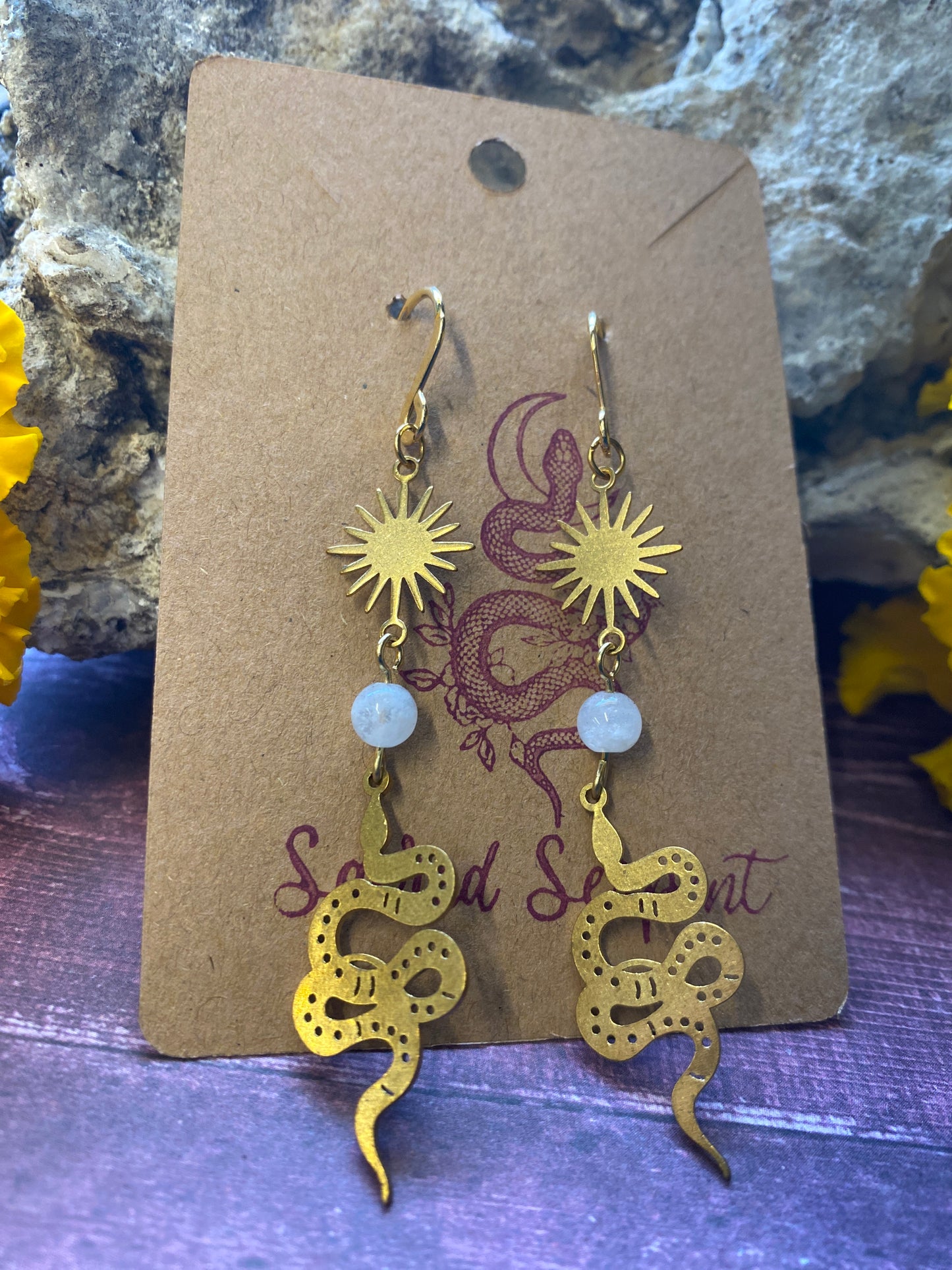 Snakes and Sunburst Quartz Earrings