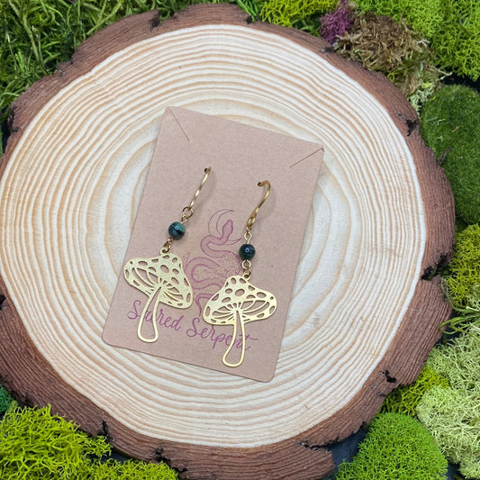 Green Tigers Eye Mushroom Earrings