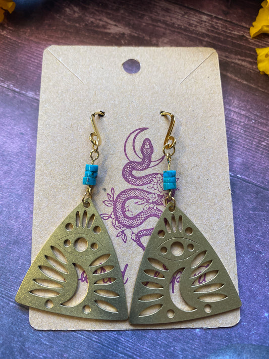 Turquoise Triangular Moon Earrings