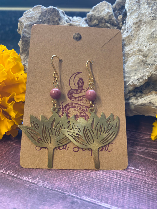 Rhodonite Lotus Blossom Earrings