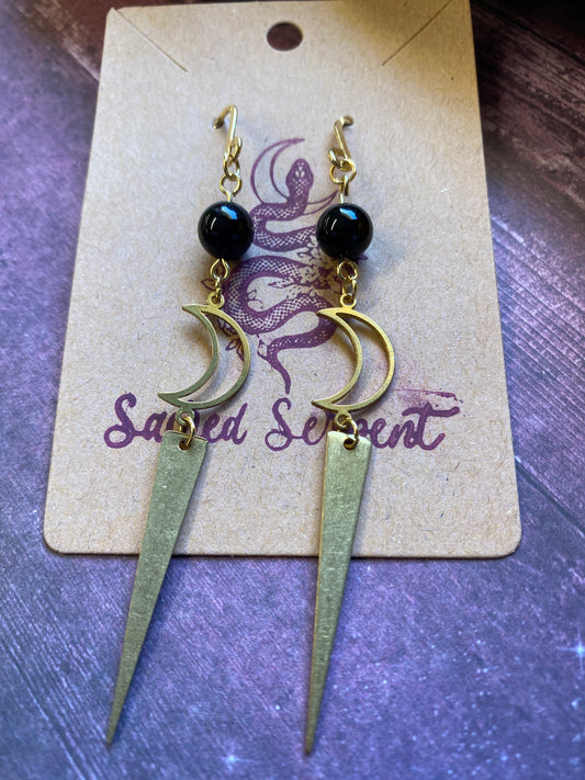 Obsidian Moon Spike Earrings