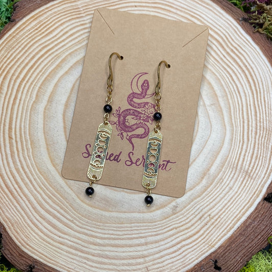 Black Tourmaline and Brass Moonphase Earrings