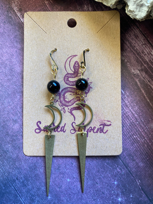 Obsidian Moon Spike Earrings