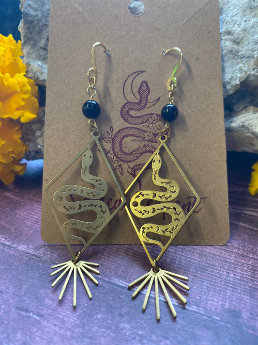 Snakes and Obsidian Earrings