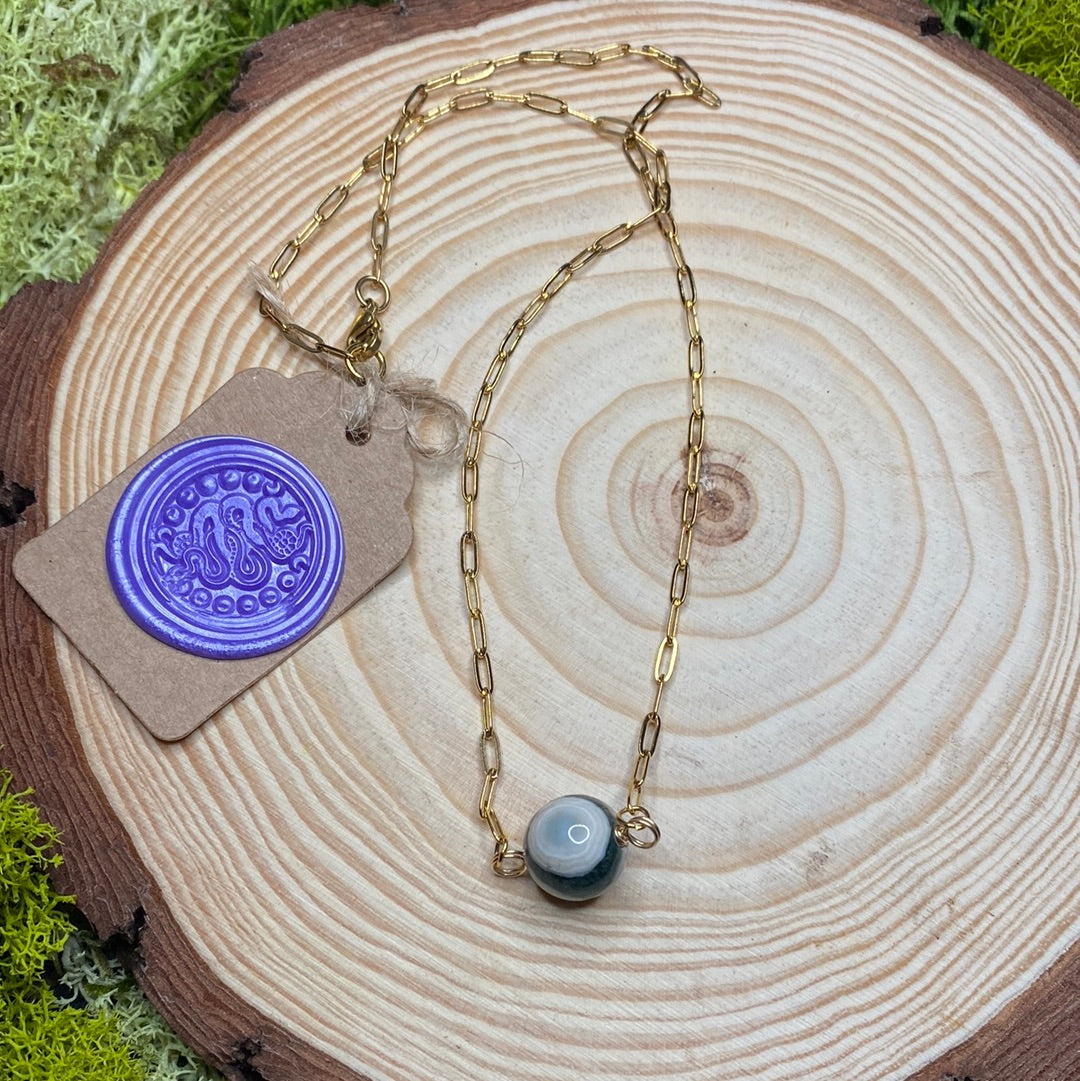 Green and White Swirl Ocean Jasper Globe Pendant