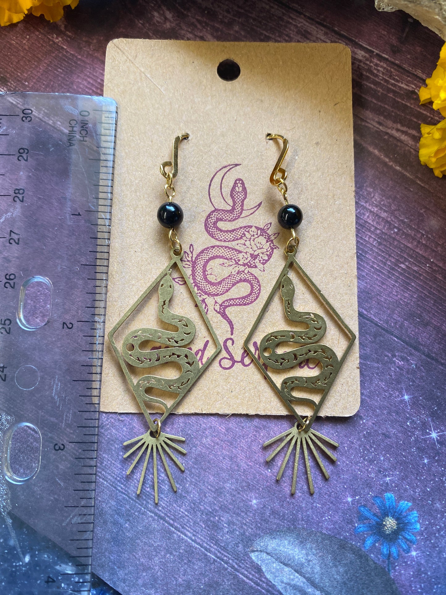 Snakes and Obsidian Earrings