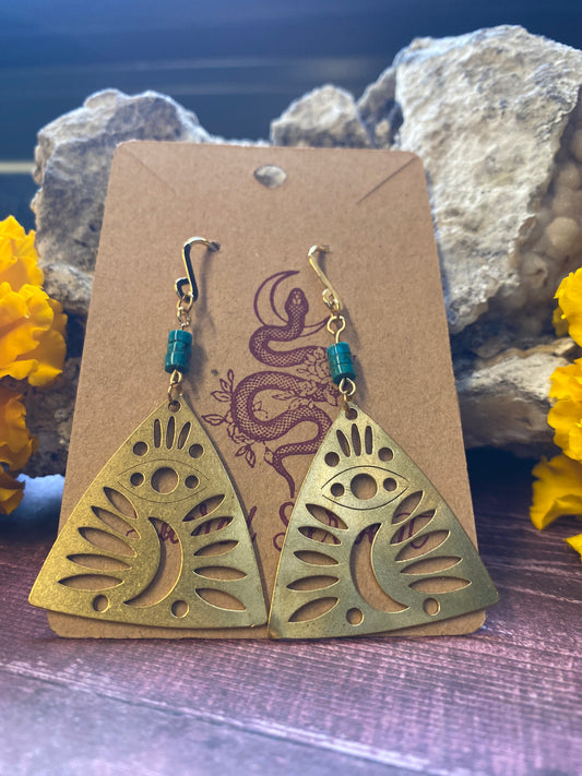 Turquoise Triangular Moon Earrings