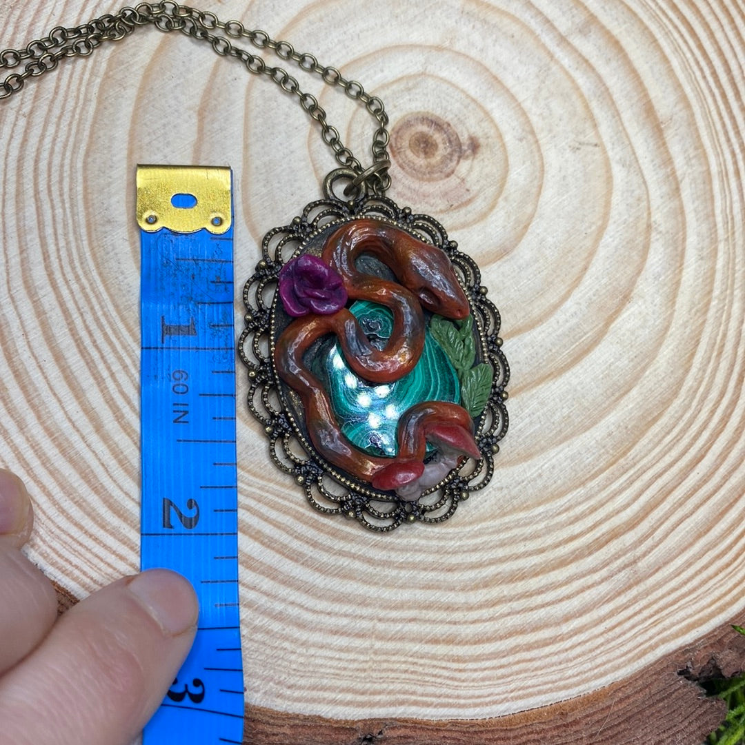 Serpent, Mushroom, and Malachite Pendant