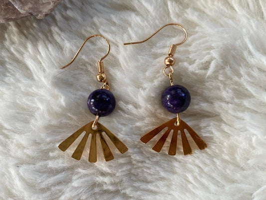 Sunburst Purple Charoite Earrings